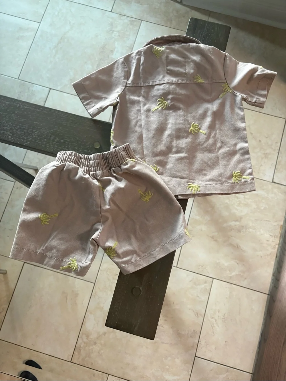 Light Taupe Palm-Embroidered Kids Matching Set